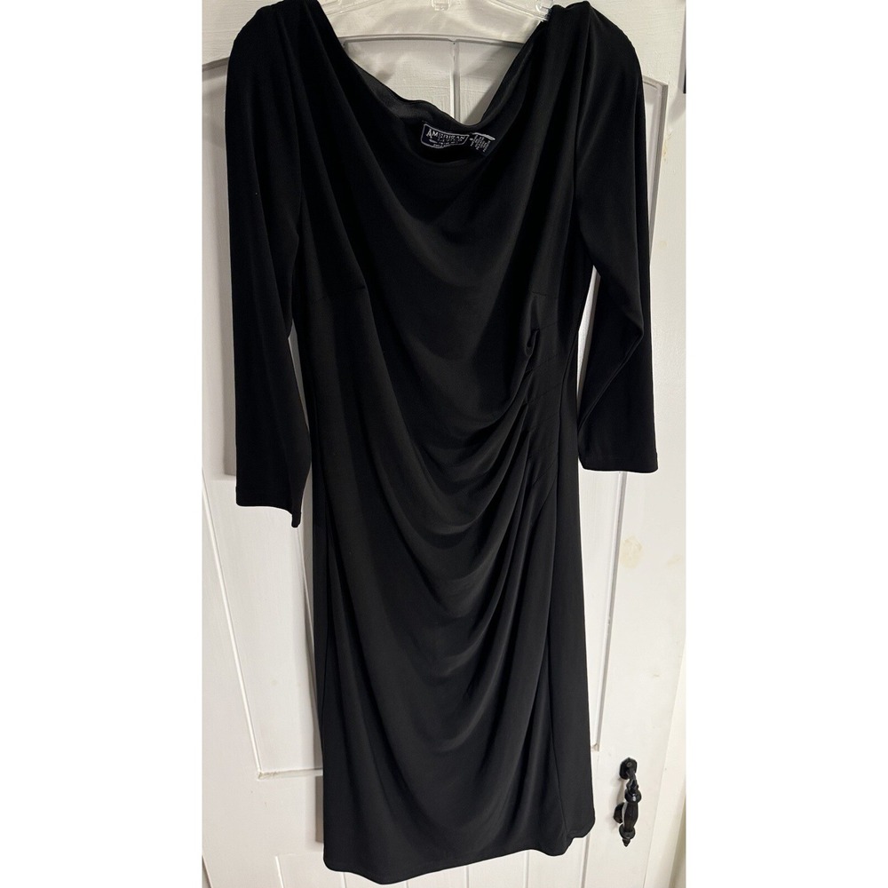 American Living Dress Womens 8 Black Cross Bodice 3/4 Sleeve Elegant Formal Midi